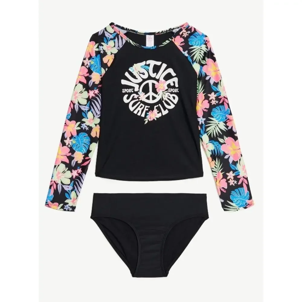 Justice Girls Long‎ Sleeve Rashguard Swim Top